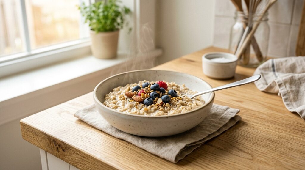 Porridge made with water doesn't overload the stomach in the morning. Photo.
