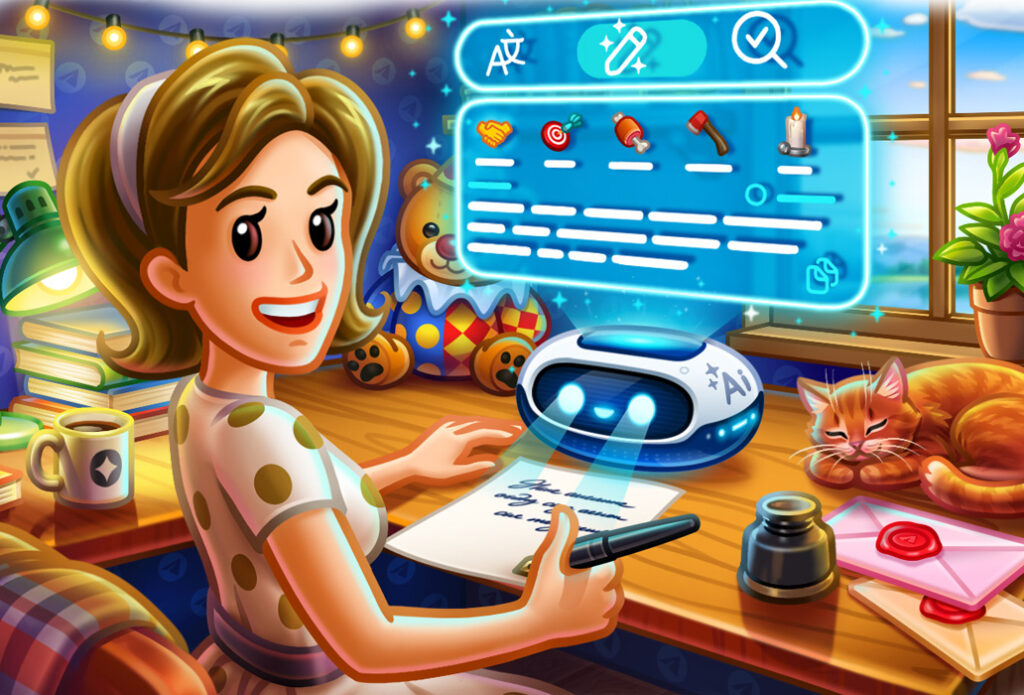 The AI message editor is now built right into the text input field. Image: telegram.org. Photo.