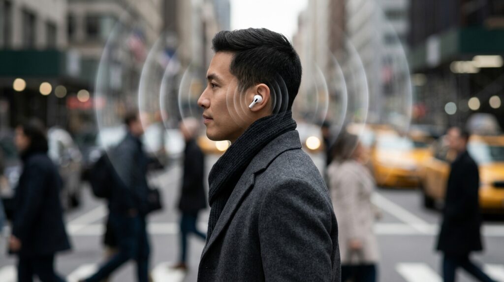 AirPods Pro 3 active noise cancellation is effective even on a noisy street or in the subway