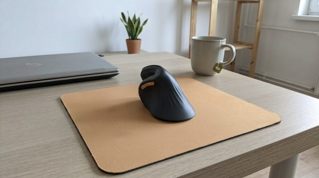 Wireless vertical mouse with a comfortable grip. With this mouse you can forget about wrist discomfort. Photo.