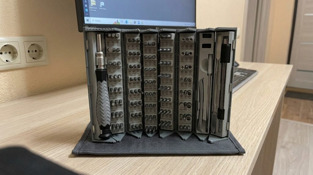 A cylindrical case instead of the usual kit box — more convenient than you'd think.