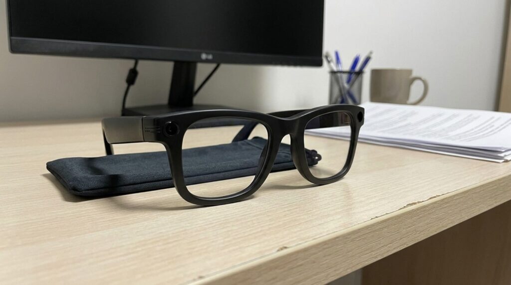 They look like regular glasses, but inside there's a camera and Bluetooth speakers