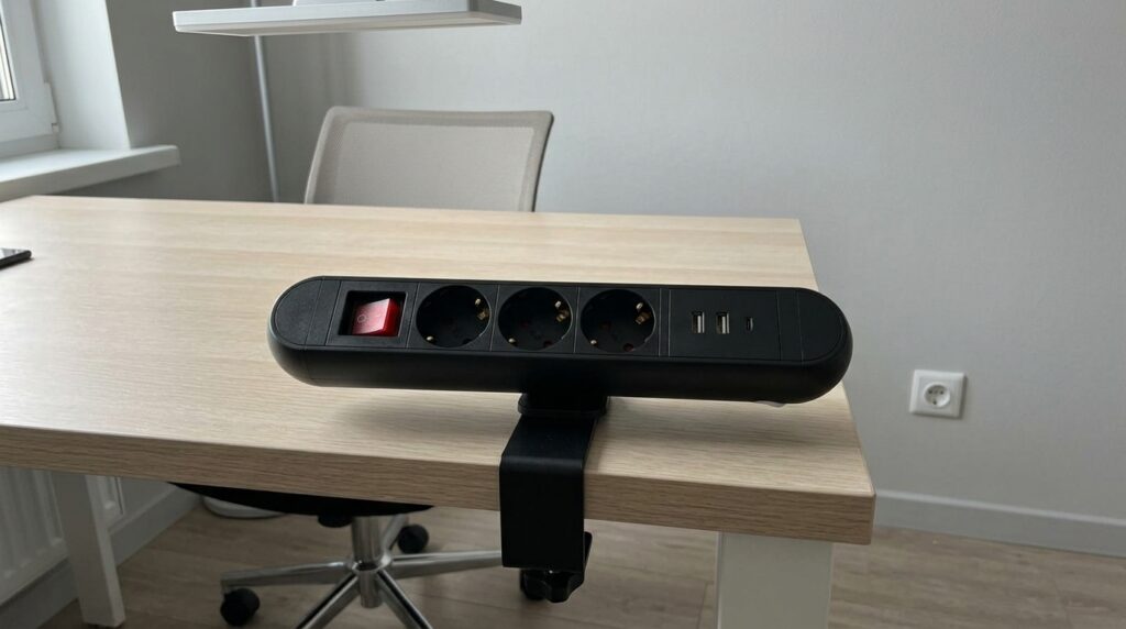 Screwed it to the desktop — cables no longer dangle and tangle