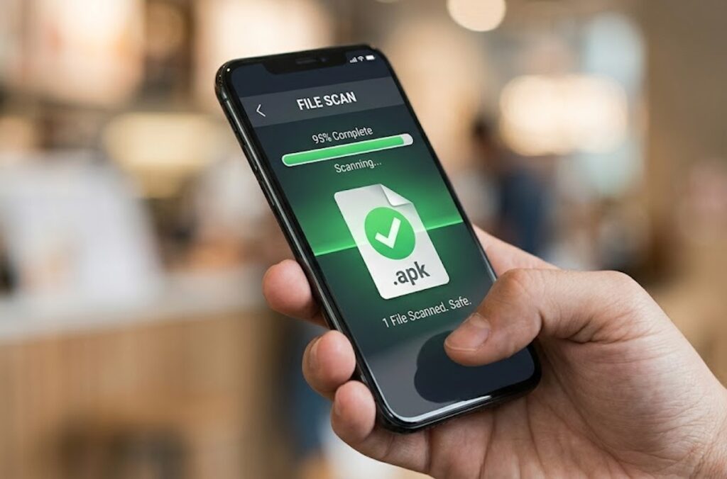 Scanning an APK before installation is another line of defense.