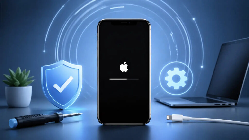 Problems that arise with automatic iOS updates. iOS 26.4.1 simply freezes during installation and that's it. Photo.