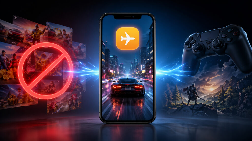Blocking ads in games on iPhone using airplane mode. Airplane mode can also disable ads in games, but not all of them. Photo.