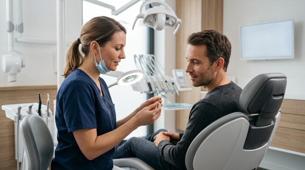 Cavities between teeth are often only detected on an X-ray. Photo.