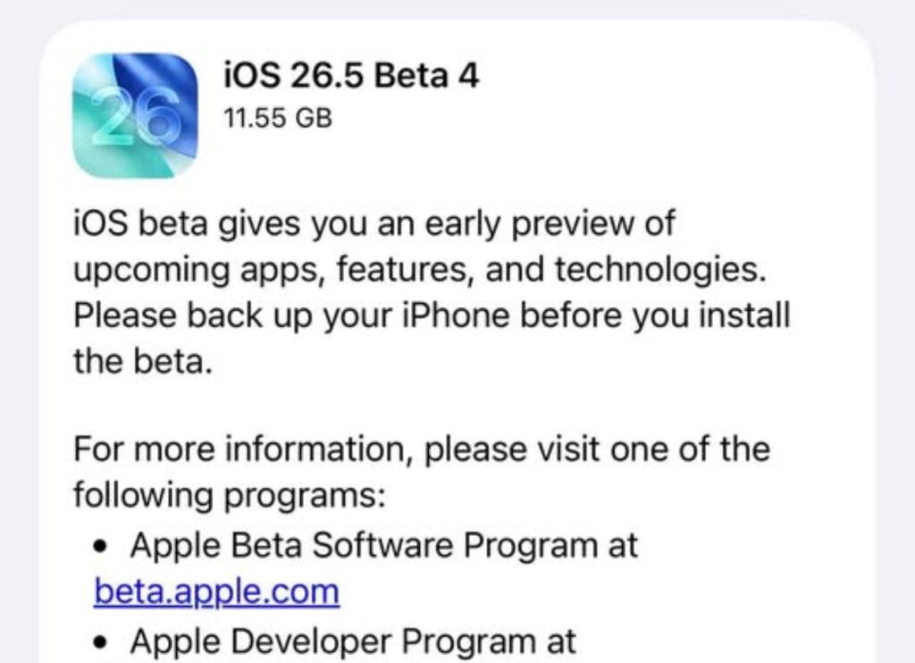 How to install iOS 26.5 beta 4. The new beta version is already available in iPhone settings. Photo.