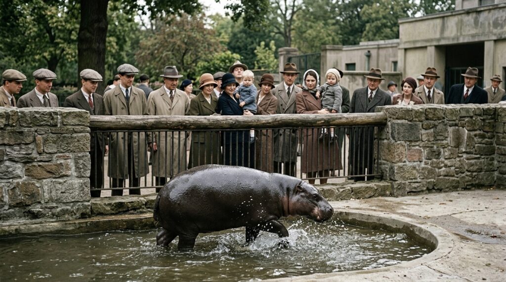 A pygmy hippo at the zoo, crowds always gathered at his enclosure. Photo.