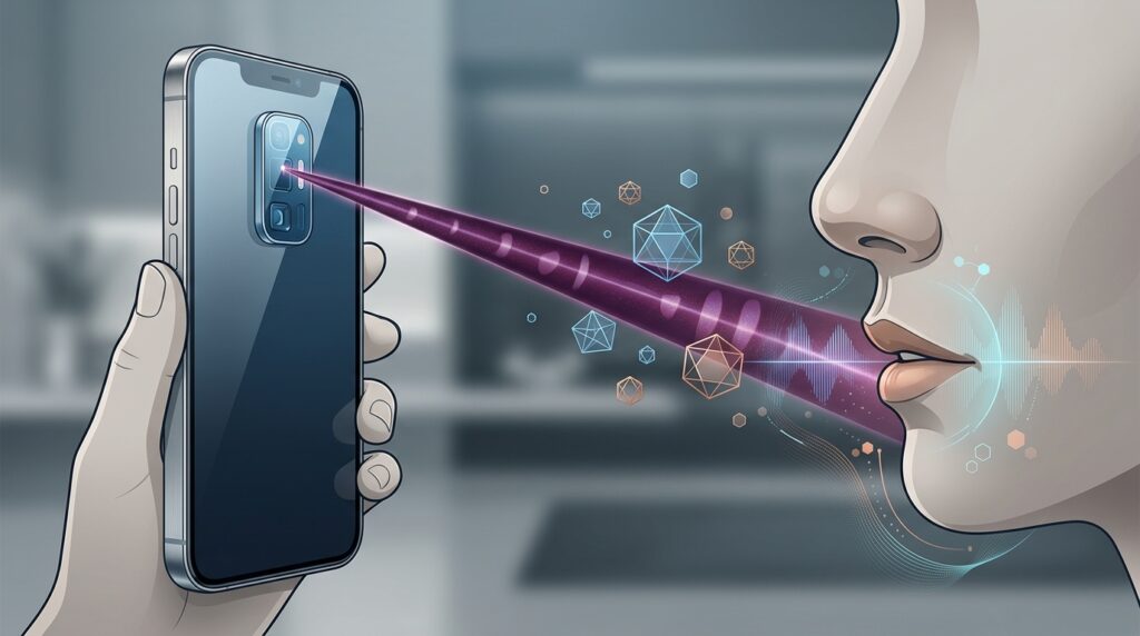 Diagram of sensor operation: an infrared beam passes through exhaled air