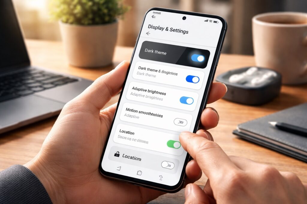 Showing the correct screen settings. Photo.