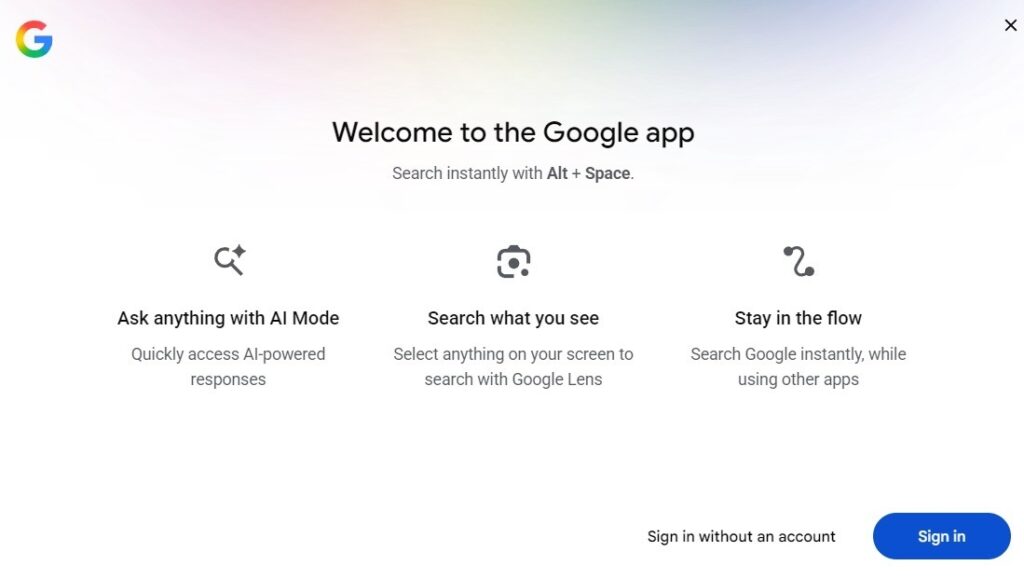 After installation, the app will ask you to sign in to your Google account