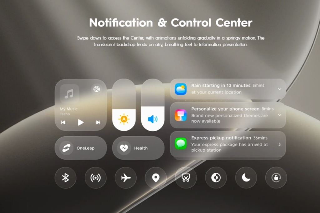 The quick settings icons have been updated too. Image: TECNO