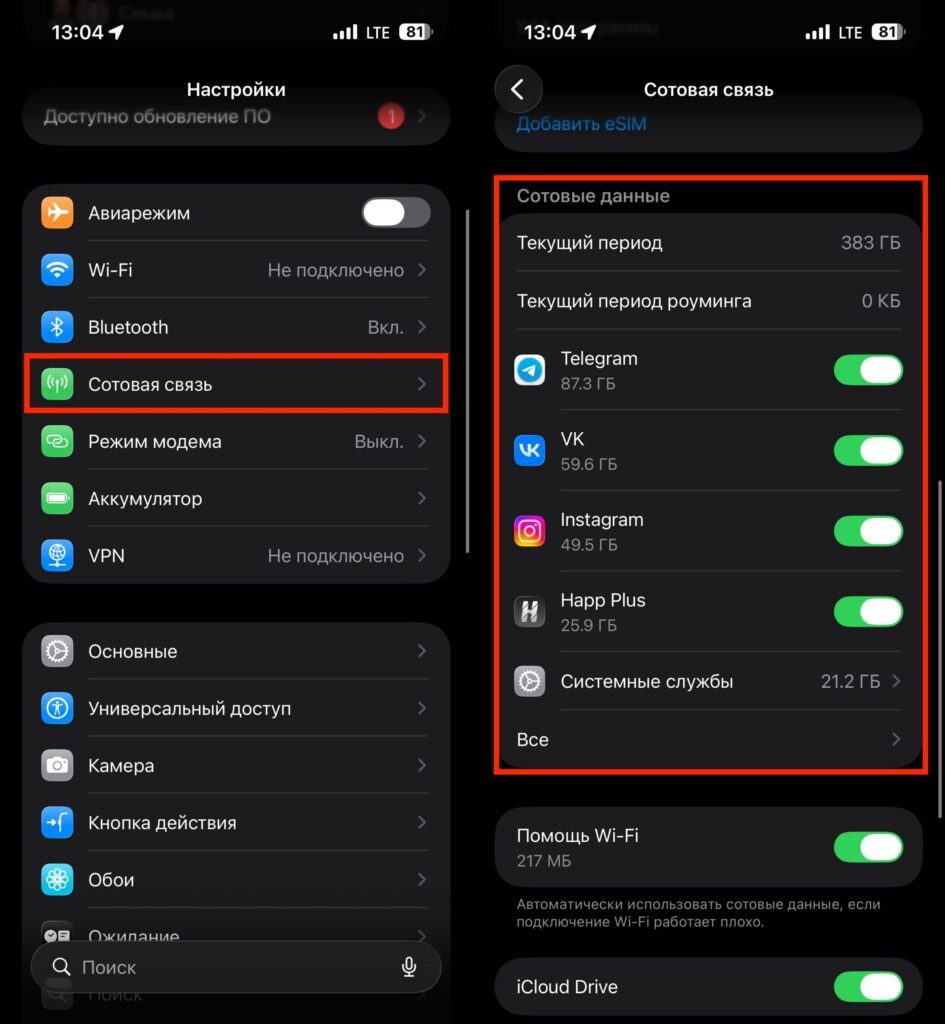 Mobile internet usage on iPhone: how to check. Traffic usage per app can be viewed here. Photo.