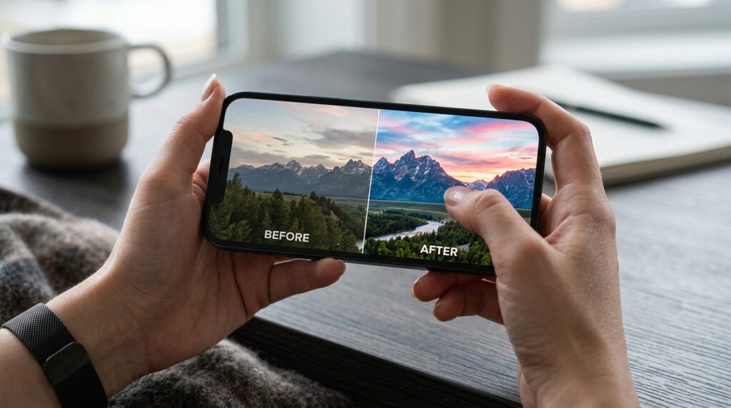 Enhance promises one-tap lighting and color correction, but Apple hasn't revealed the details yet