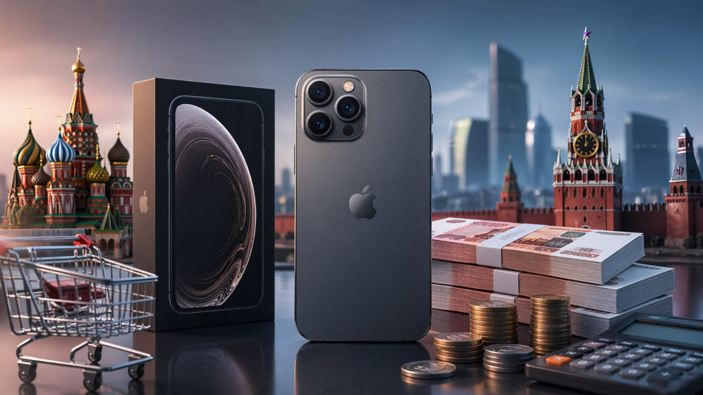 Looking at iPhone prices in Russia. Photo.