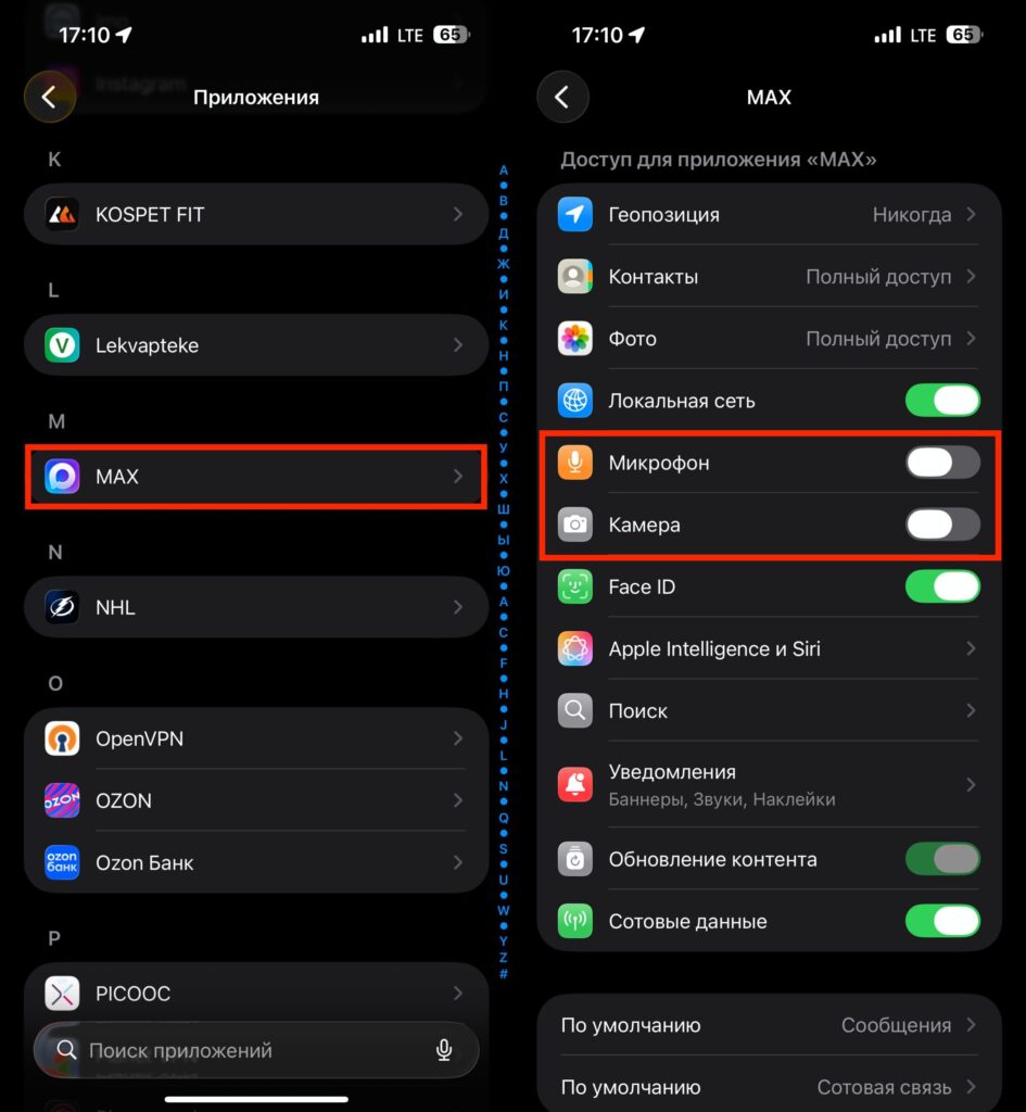 MAX settings to enable for security. Turning off these toggles is the same as removing the camera and microphone from the smartphone. Photo.