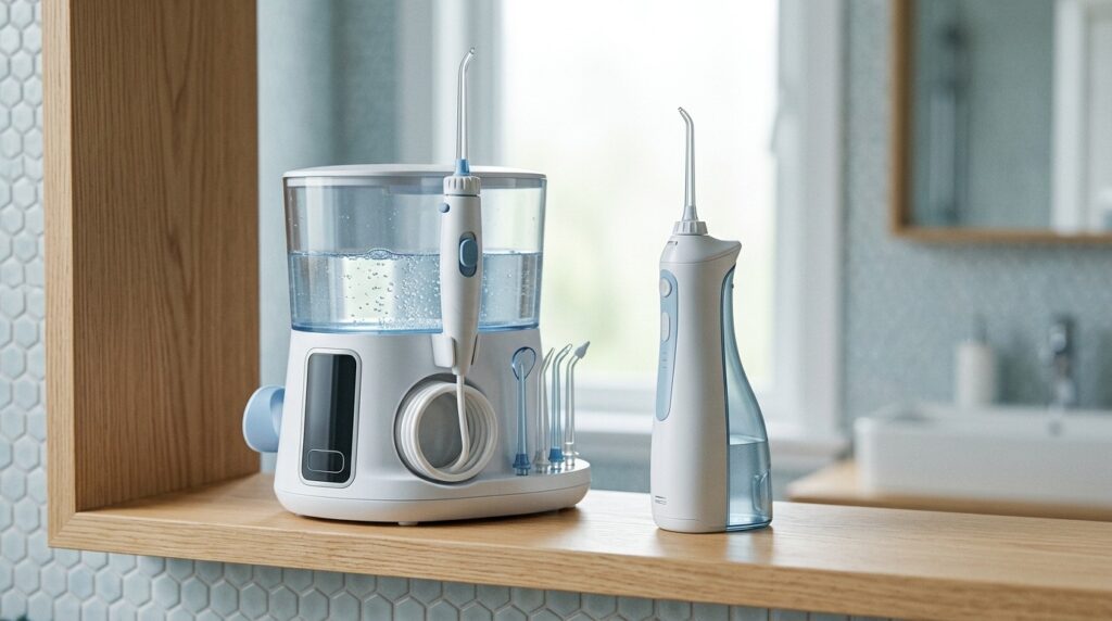 Countertop and portable water flossers: the choice depends on your lifestyle. Photo.