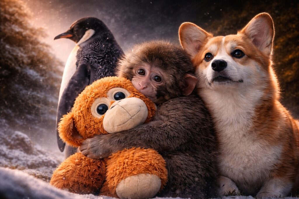 Animal stories that touched millions and went viral: a penguin, a baby monkey, and a corgi