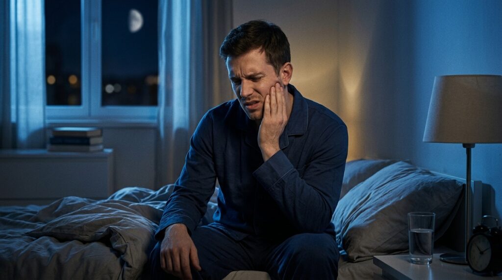 At night, toothache pain feels stronger due to increased blood flow to the head when lying down. Photo.