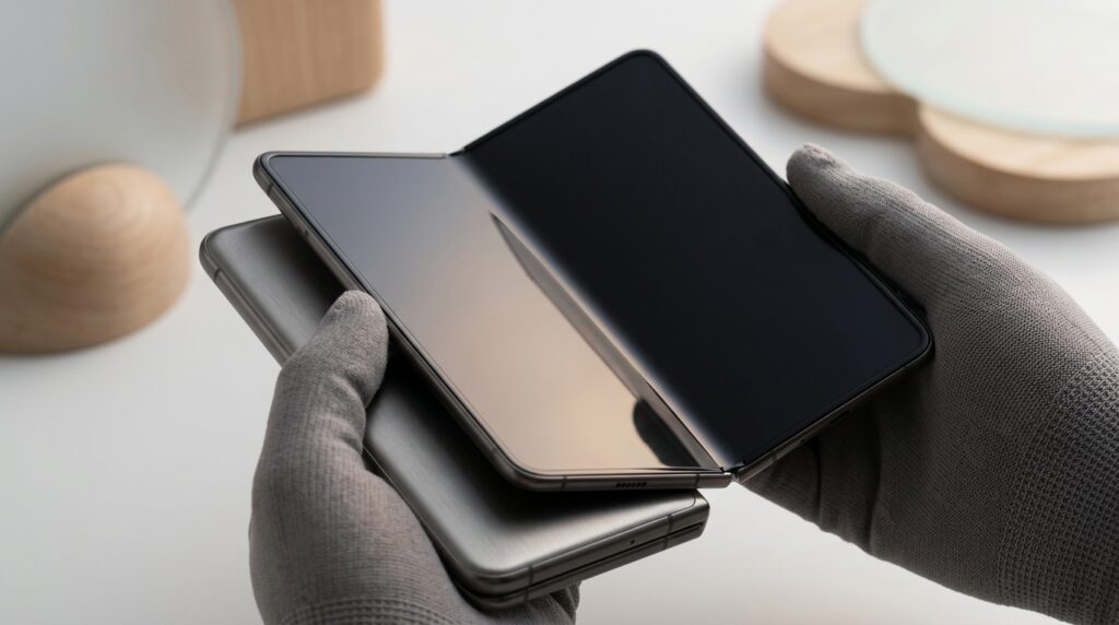 Flexible screen of a foldable smartphone without a pronounced crease