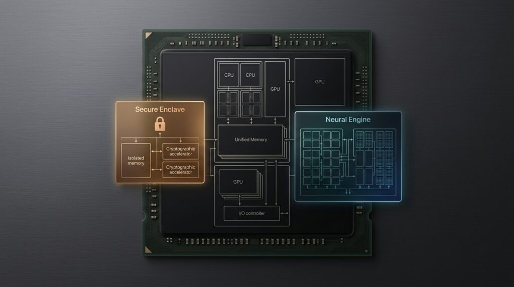Secure Enclave in Apple Silicon chips provides hardware protection for encryption keys and biometric data