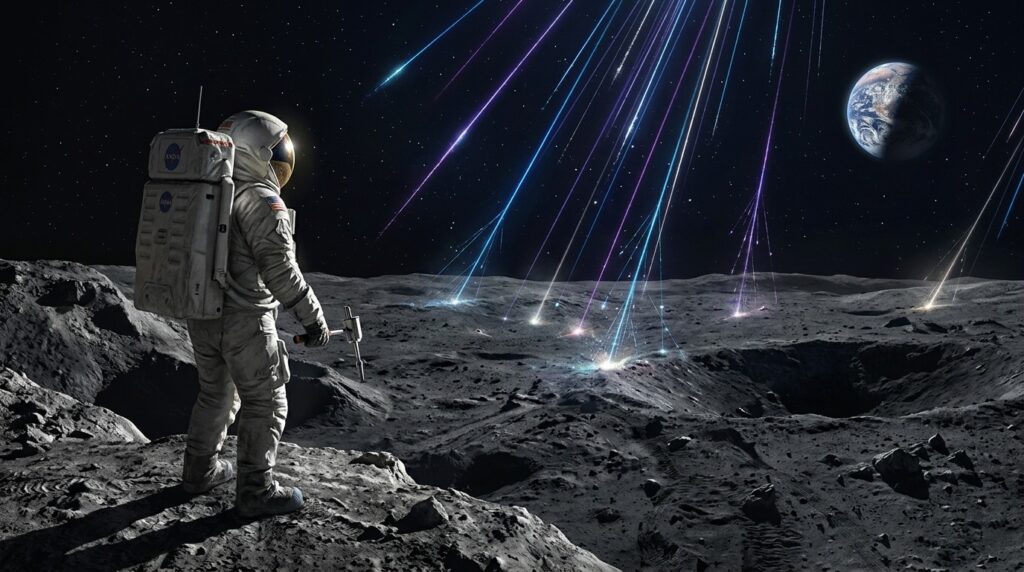 Cosmic rays reach the lunar surface unimpeded. Photo.