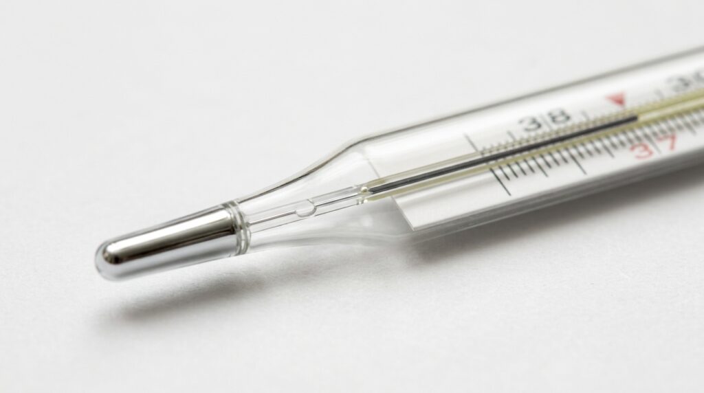 A mercury thermometer — a common but unsafe household item. Photo.
