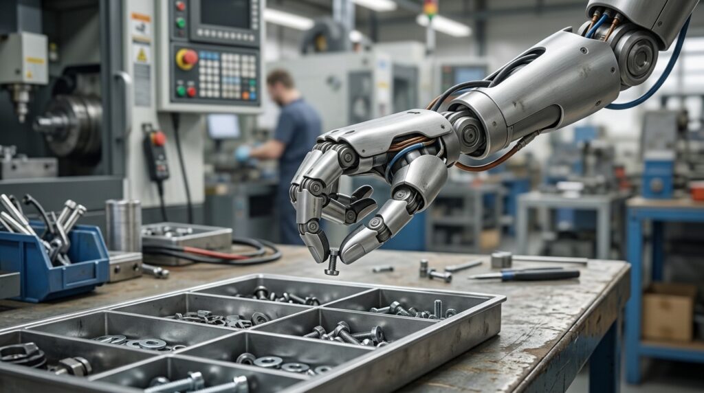 A robot learns to grasp small parts with two fingers