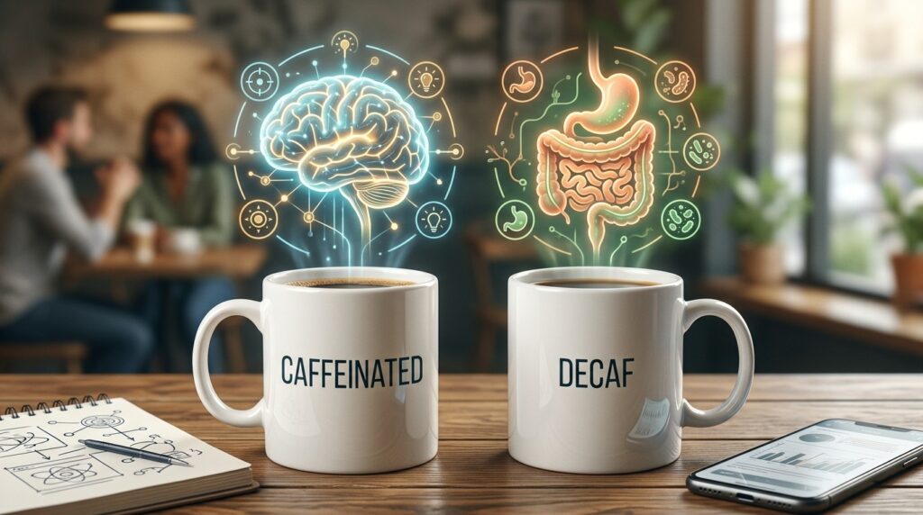 Regular coffee and decaf affect the brain and gut differently