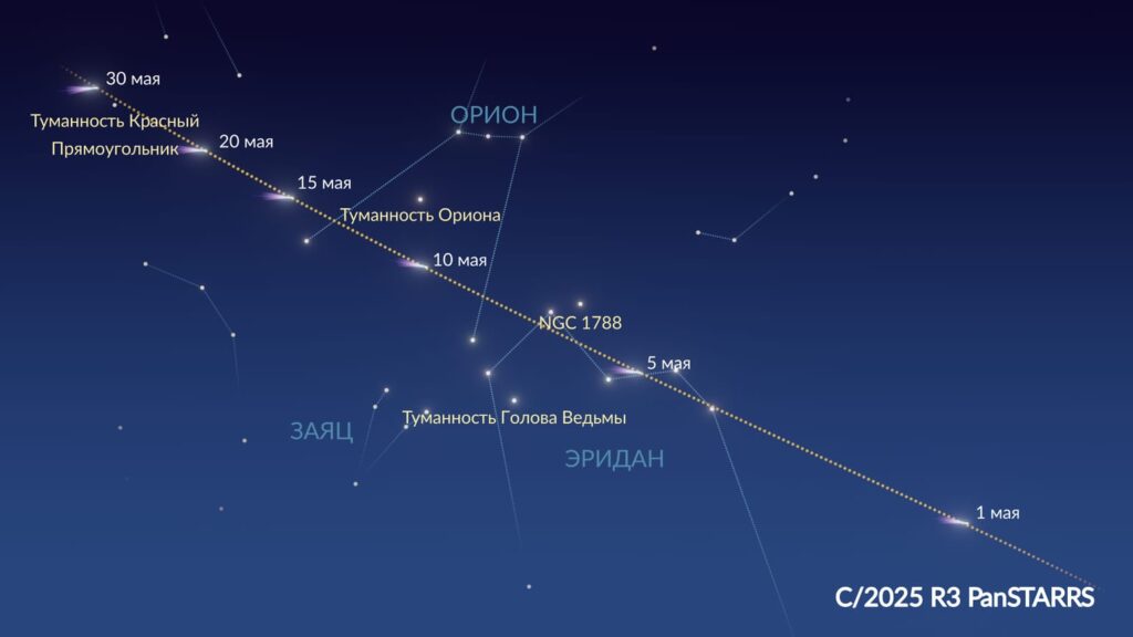 Path of comet PanSTARRS through the constellations in May 2026. Image source: starwalk.space. Photo.