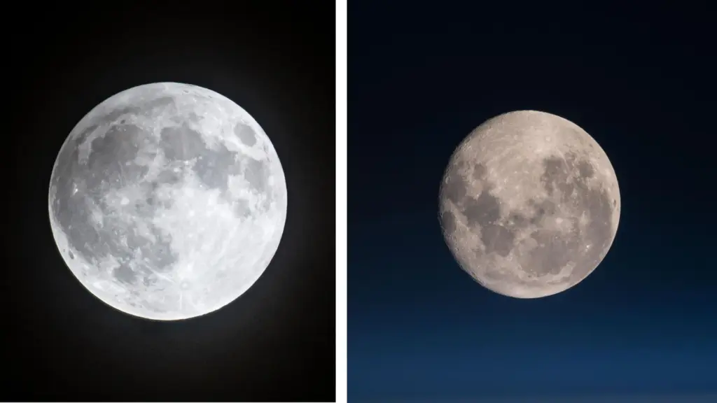 Full Moon from the Northern Hemisphere (left) and from the Southern. Photo.