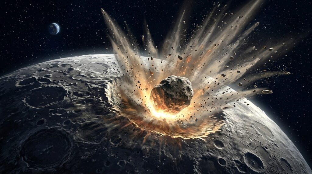 Artistic reconstruction of the giant impact that formed the South Pole–Aitken basin