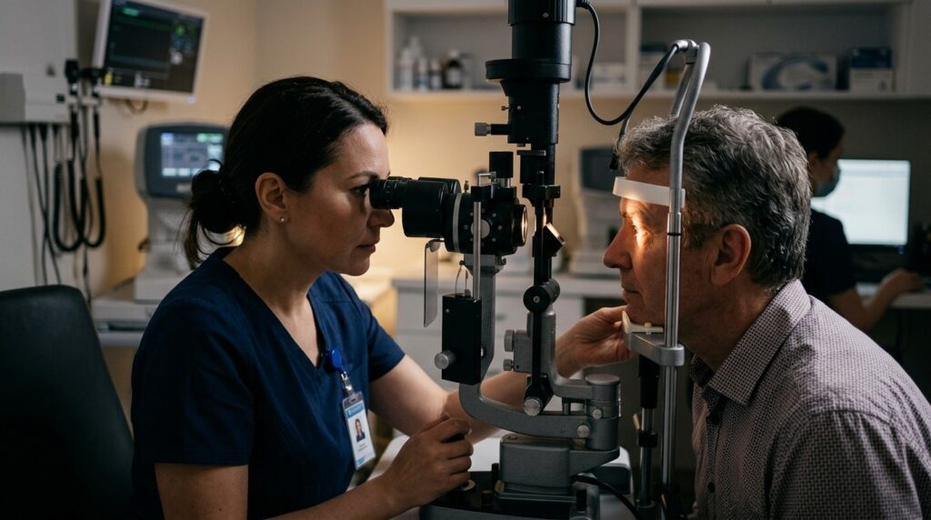 Eye examinations revealed traces of an unknown virus in patients. Photo.