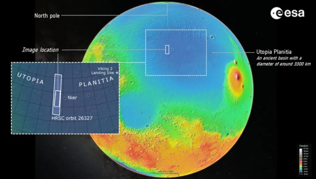 Location of Utopia Planitia on Mars. Image source: ESA. Photo.