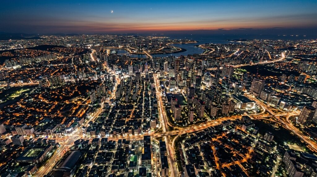 Aerial view of a densely populated megacity: Earth already has more than 8 billion people