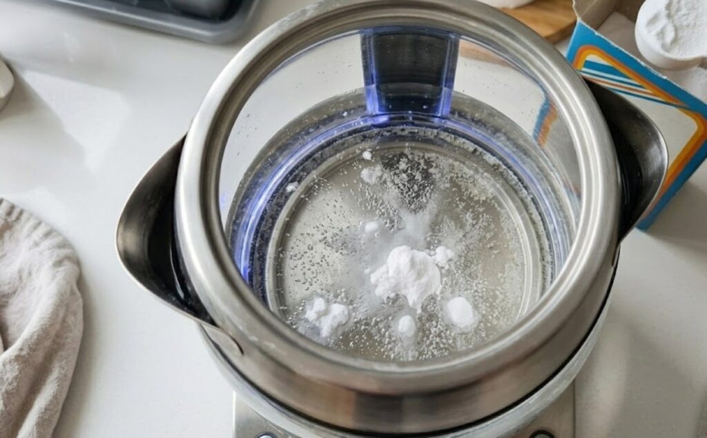 Baking soda handled limescale worse than citric acid. Photo.
