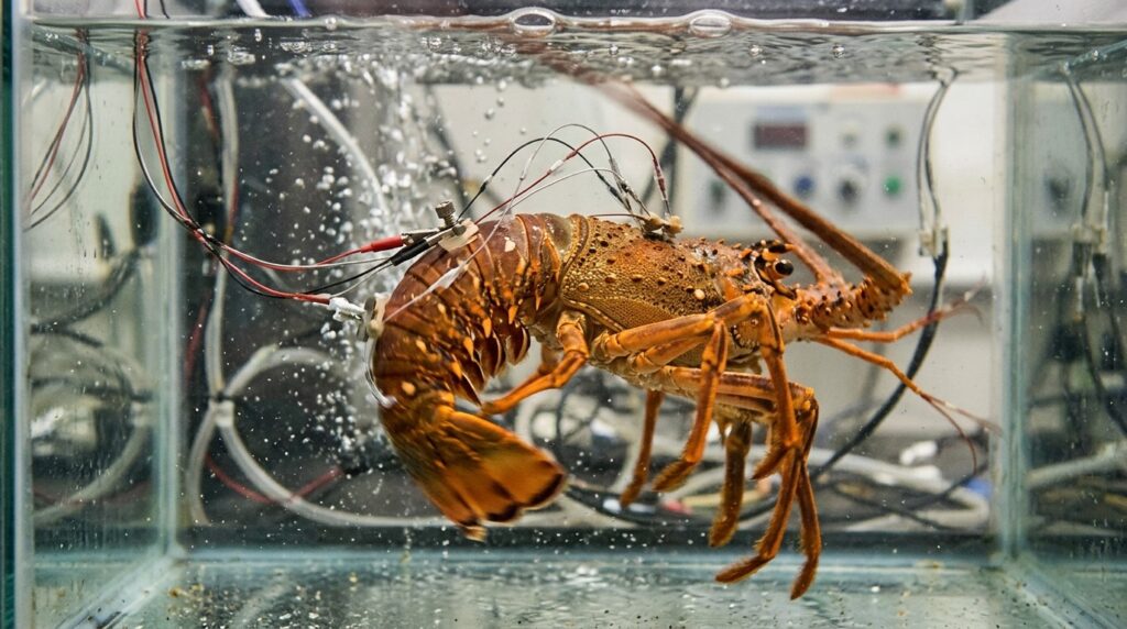 A lobster performs a tail flick — an escape maneuver from danger
