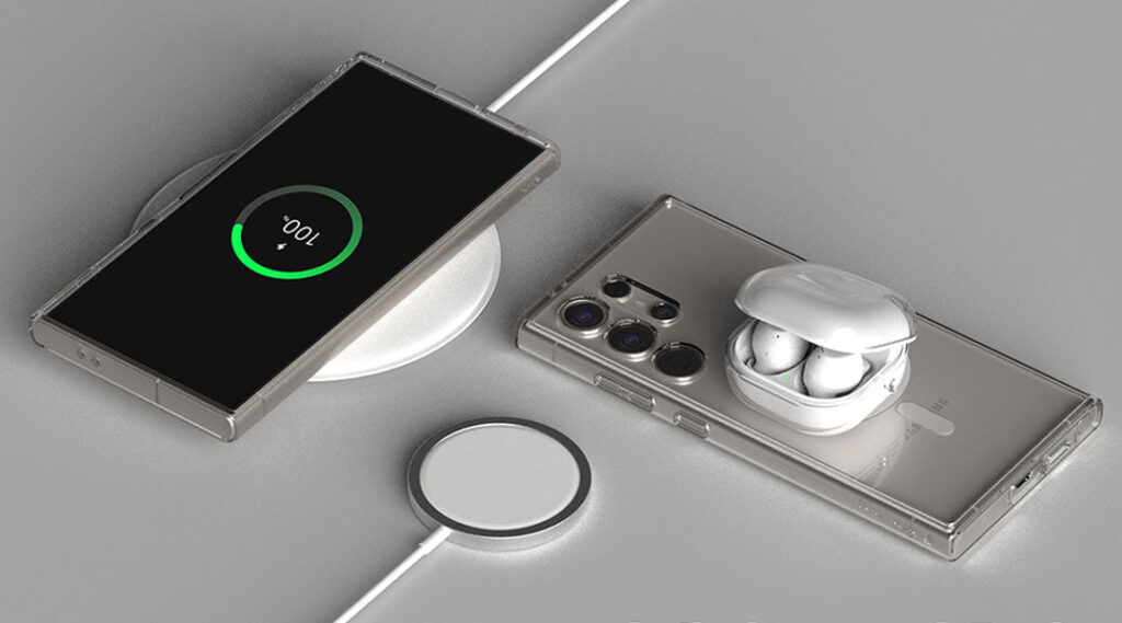 Samsung adopts Qi2 magnetic charging. Samsung currently supports MagSafe only through cases. Photo.