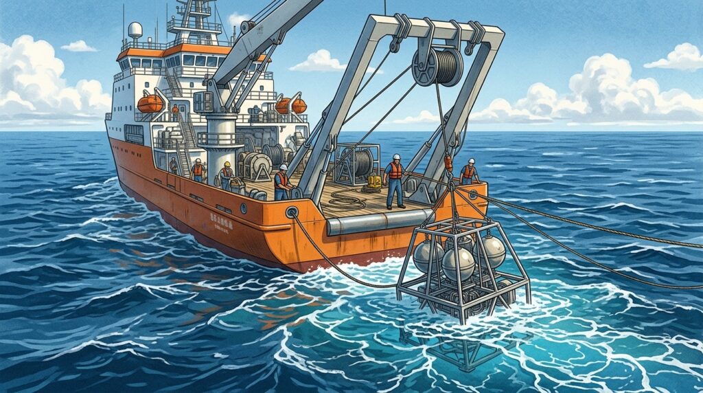 Scientists deployed ocean-bottom seismometers from a research vessel to "scan" the caldera's interior
