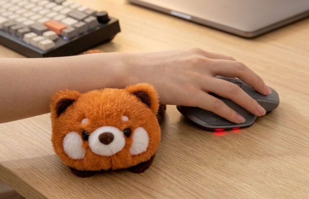 Plush Wrist Rest — It Saved My Hand at the Computer. Looks like a toy but works like an orthopedic pillow. Photo.