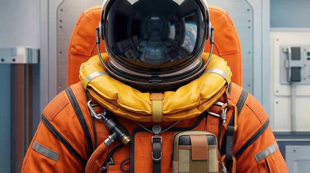 The new spacesuits are colored orange, and there are reasons for that. Photo.