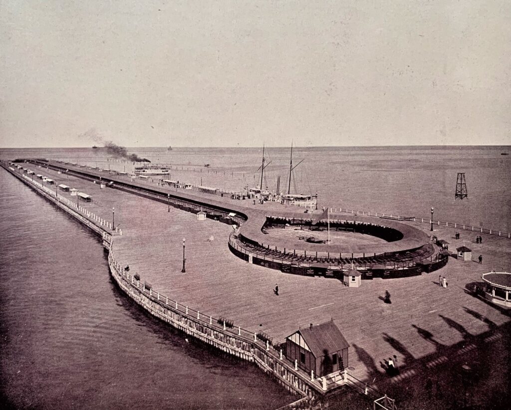 The first moving sidewalk appeared at the 1893 World's Columbian Exposition in Chicago. The half-mile-long sidewalk connected the ferry terminal with the exhibition complex.