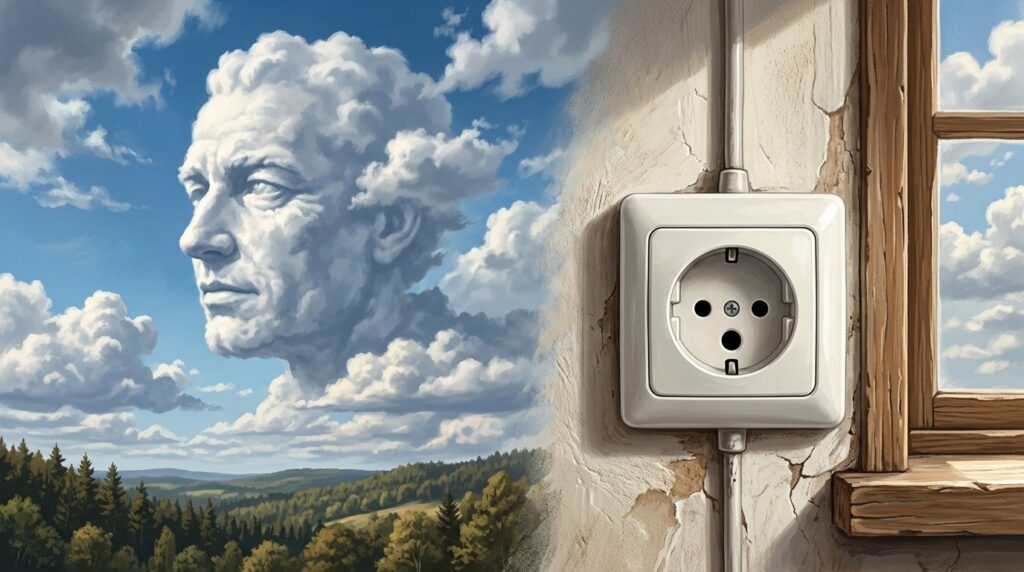 Examples of pareidolia: we see faces in clouds and power outlets