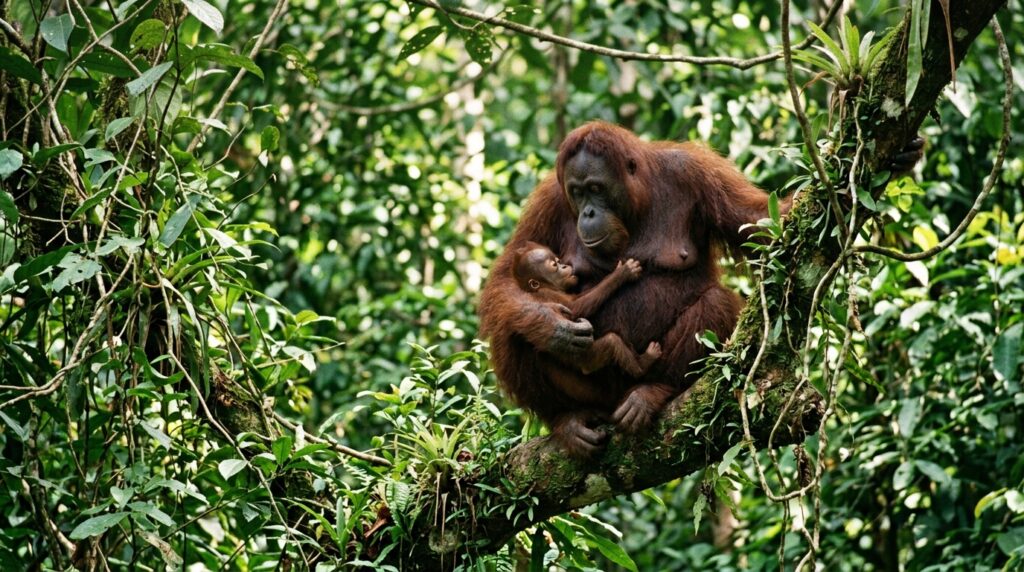 Orangutans breastfeed their young for up to eight years — longer than any other primate. Photo.