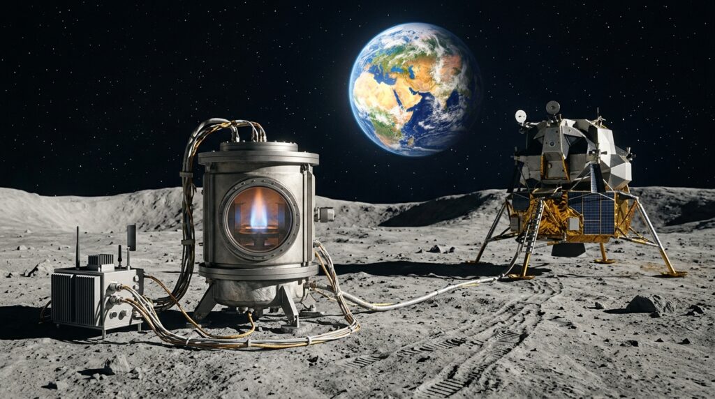 This is what the combustion chamber on the lunar surface next to the landing module might look like. Photo.