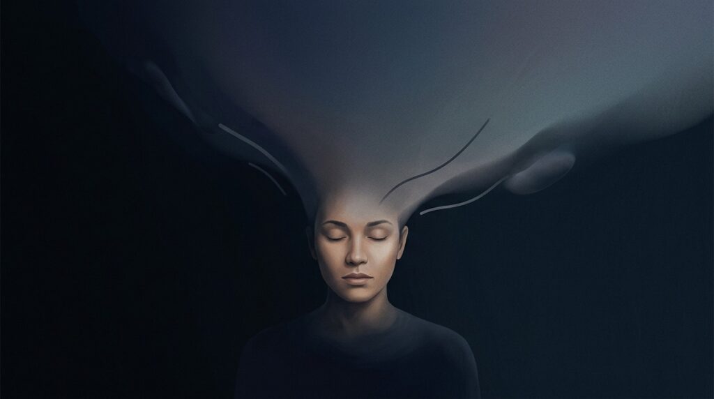 A person with aphantasia sees no images with closed eyes — only darkness