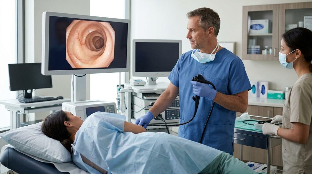 Colonoscopy is the primary method for early detection of colorectal cancer. Photo.