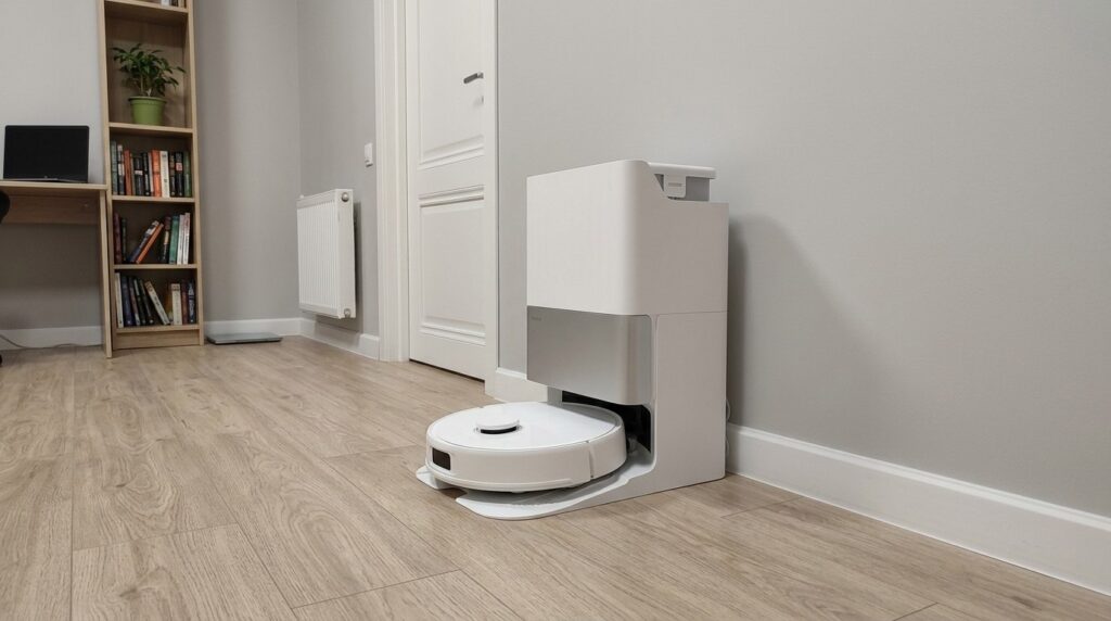 Roborock Qrevo C Pro robot vacuum with wet mopping. The robot will fit well into any interior. Photo.
