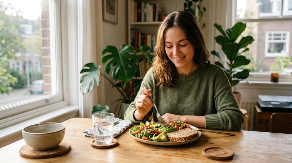Intuitive eating involves a calm and mindful attitude toward food. Photo.